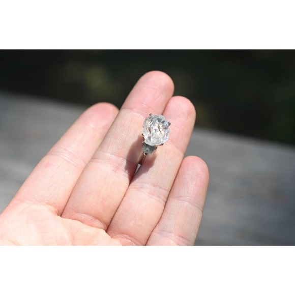 Raw Sapphire and Diamond Engagement Ring, Rough Diamond Ring, - Picture 9 of 10